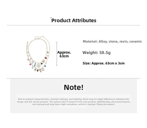 Detail showing bohemian multi-layer necklace with heart charms, beads and stones