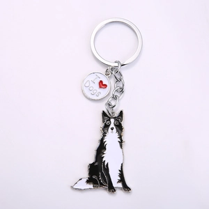 Mignon Porte-clés Border Collie en Métal Émail Pendentif Chien Décoration de Sac I Heart Dogs Anneau de Clé Cadeau Amoureux des Animaux