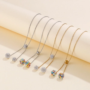 Stainless Steel Y Shape Adjustable Necklace For Women With Pave Rhinestone Ball Pendants Minimalist Elegant Fashion Jewelry