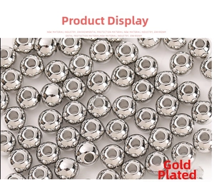 Detailed view of polished real gold plated silver beads for DIY jewelry making