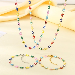 Colorful evil eye butterfly necklace and bracelet set in gold and silver finish