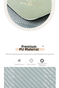 Detail of light green mini bag showing smooth PU leather texture and easy-clean surface
