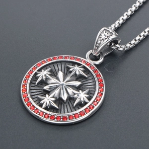 Vintage Round Starburst Compass Pendant Necklace Stainless Steel Retro Punk Hip Hop Jewelry For Men Women