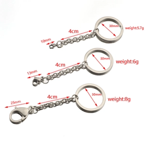 30mm stainless steel key ring with 4cm chain and lobster clasp for DIY accessories