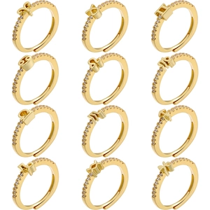 Zodiac Ring Copper 18K Gold Plated Constellation Adjustable Open Ring With Cubic Zirconia Minimalist Jewelry For Women