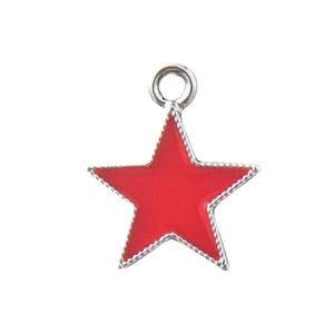 Red star pendant keychain accessory with silver metal plating for DIY jewelry crafting
