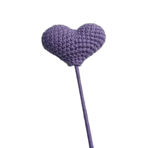 Handmade crochet heart bouquet in purple yarn on a stick for gift decoration