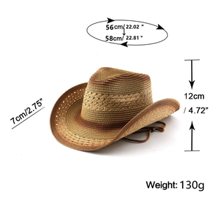 Dimensions du chapeau de cowboy en paille avec bord de 7cm et tour de tête 56-58cm