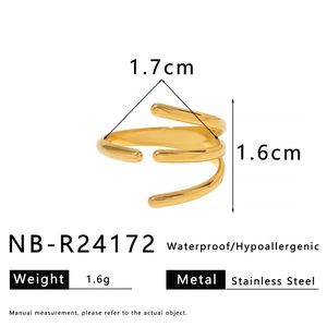 Detail view of 18K gold plated stainless steel spiral ring with size and weight specs