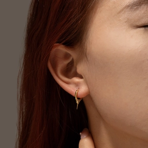 S925 sterling silver gold-plated hoop earring with crystal stud and cone charm drop