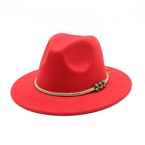 Fedora Hat Wide Brim Felt Woolen Braided Band Vintage Metal Beads Retro Jazz Cap Unisex Fashion Elegant