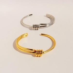 Minimalist Brass Gold Plated Knot Open Bangle For Women Elegant Double Layer Spiral Knot Cuff Bracelet Fashion Jewelry Gift