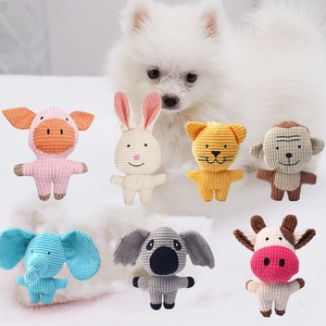 Corduroy plush pet squeaky toys set featuring assorted animals for small dogs and cats
