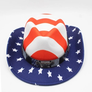 Western Panama cowboy hat with US flag stars and stripes pattern and eagle emblem