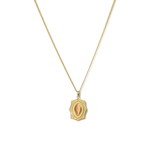 18K gold plated vintage necklace with octagonal shield pendant and brown cat eye stone