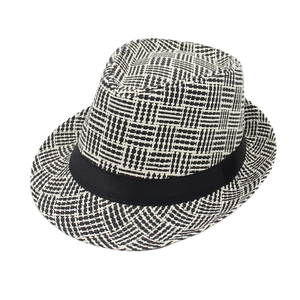 Chapeau Fedora Trilby Classique Paille De Papier Tissée Motif À Carreaux Respirant Protection Solaire Vacances Plage Style Jazz