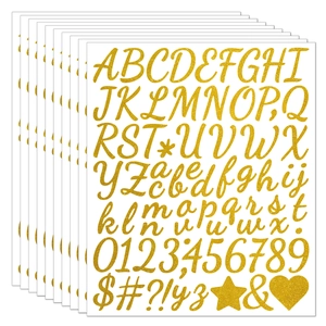 Set of 10 gold glitter alphabet and number stickers for graduation cap DIY decoration