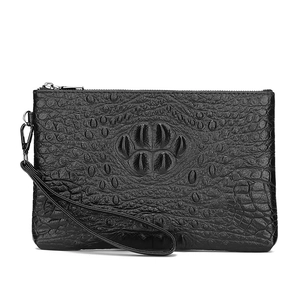 Men Clutch Bag PU Leather Crocodile Pattern Business Wristlet Handbag Waterproof 3D Embossed Zipper Casual Wallet