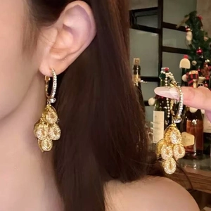 Leaf Tassel Dangle Earrings Copper With 925 Sterling Silver Earring Post Zircon Retro Palace Light Luxury Jewelry For Women