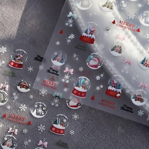 5D embossed Christmas nail stickers featuring Santa, snowflakes and elk motifs