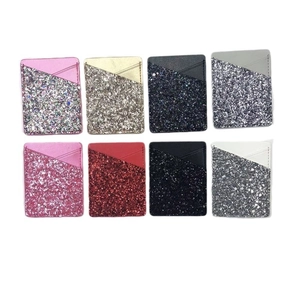 Adhesive PU leather phone card holder with glitter finish in multiple vibrant colors