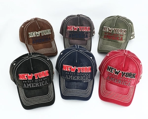 Matrix display of vintage cotton baseball caps with New York embroidery in six colors