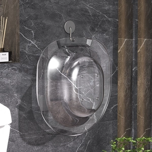 Transparent sitz bath for postpartum care hanging on a dark marble wall with high clarity