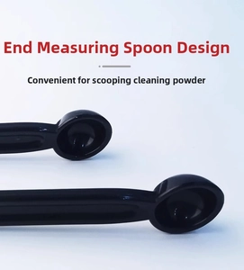Espresso machine cleaning brush with measuring spoon tip for scoopable cleaning powder