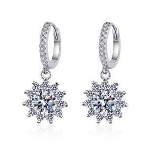 Sparkling S925 sterling silver sunflower moissanite drop earrings for women jewelry