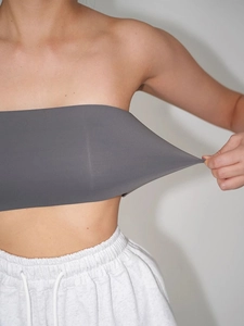 Elastic strapless tube top in dark grey featuring premium skin-friendly high-stretch fabric