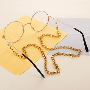 Fashionable gold chunky titanium glasses chain for face masks with retro round glasses
