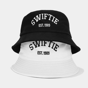Classic black and white Swiftie embroidered cotton bucket hats with Est 1989 lettering