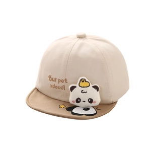 Casquette de baseball bébé avec poupée panda et visière souple en beige et marron