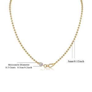 Golden 925 sterling silver beaded necklace with 0.5 carat moissanite diamond pendant