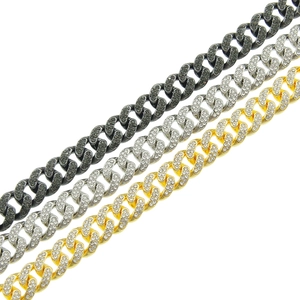 Iced out Cuban link bracelets in black, silver, and gold finishes for men
