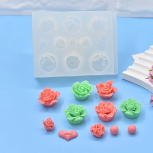 Multi-slot rose and heart silicone mold for handmade soap, candles, and cake baking