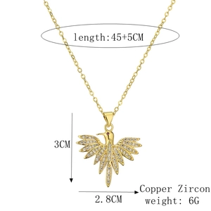 Specifiche dettagliate delle dimensioni per collana con pendente fenice in rame e zircone