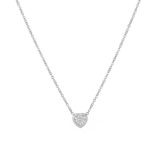 Japanese style heart pendant necklace with shimmering crystals on polished silver chain