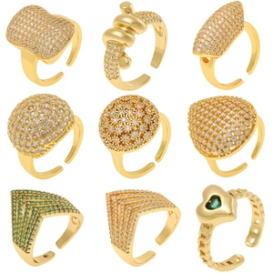 Minimalist Gold Color Copper Adjustable Open Ring For Women Personalized Zirconia Geometric Heart Shape Luxury Fashion Jewelry Wedding Party Ring Accessory