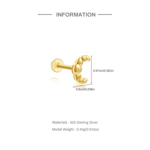 Detailed size chart of S925 sterling silver curved stud earring with 0.45g weight specs