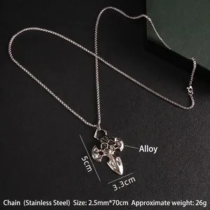 Vintage punk skull and dagger cross pendant on stainless steel chain for men