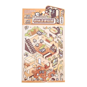 DIY 3D scenic sticker pack with 2 PVC sheets and interior furniture theme card