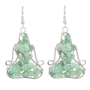 Handmade wire wrapped natural green aventurine crystal stone drop earrings for yoga