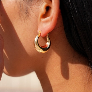 Chunky Hoop Earrings 18K Gold Plated Copper Geometric Waterdrop Minimalism Fashion Jewelry For Women High Polish