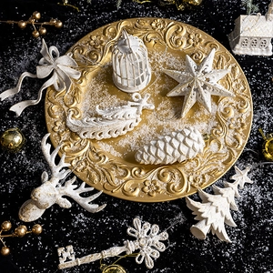 Christmas Tree Hanging Ornaments White Gold Glitter Plastic Festive Star Pinecone Reindeer Decoration Holiday Home