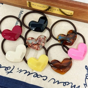 Heart Shape Acetate Resin Elastic Hair Tie Ponytail Holder French Style Handmade Letter Hair Accessory For Women