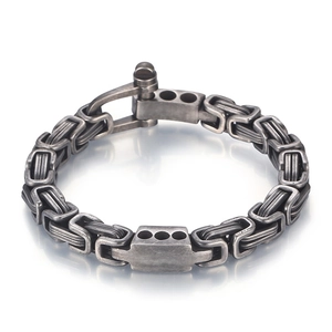 Industrial punk stainless steel Byzantine chain bracelet with magnetic horseshoe clasp