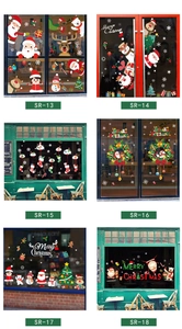 Detailed display of six Christmas window sticker sets featuring Santa, reindeer and snowflakes