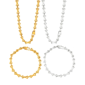 Ensemble collier et bracelet à maillons en X en acier inoxydable doré et argenté