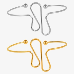 Adjustable 304 stainless steel open bangle with bead detail in gold and silver finish